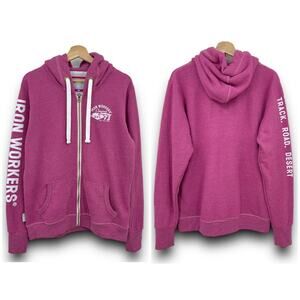 Iron Workers XL Pink Heavyweight Full Zip Hoodie Track Road Desert Graphic